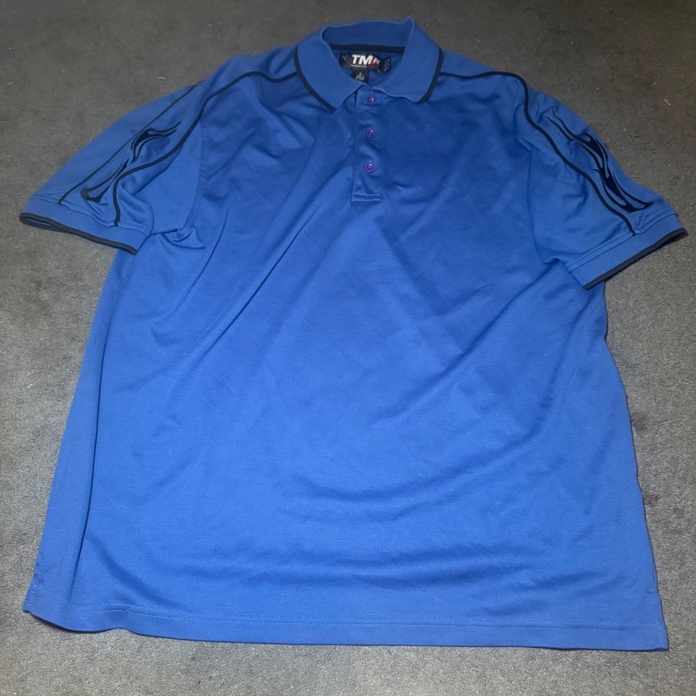 Tri-Mountain Racewear TMR Mens XL Blue Flame Embroidered Polo Shirt Racing Top